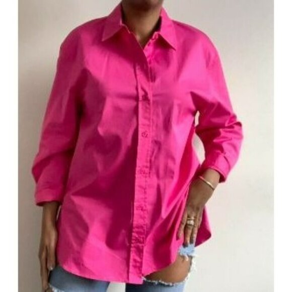 Zara Hot Pink Oversized Long Sleeves Button Down Shirt Size XSmall - Picture 3 of 13